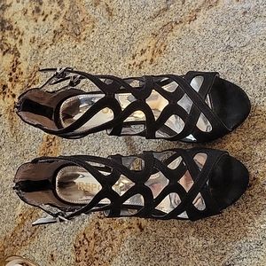 Black strappy high heels